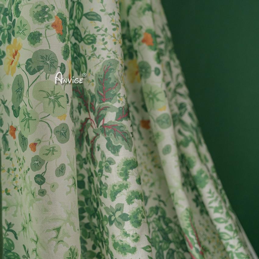 ANVIGE Pastoral American Green Small Flowers Printed,Grommet Window Curtain Blackout Curtains For Living Room,52''Wx63''L,1 Panel