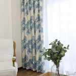 ANVIGE Pastoral Cotton Linen Blue Leaves Printed,Grommet Window Curtain Blackout Curtains For Living Room,52''Wx63''L,1 Panel