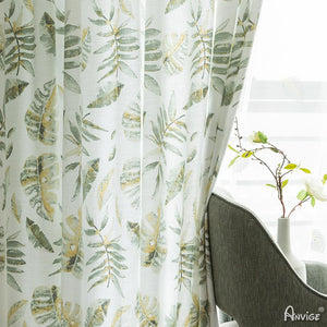 ANVIGE Pastoral Cotton Linen Leaf Printed ,Grommet Window Curtain Blackout Curtains For Living Room,52''Wx63''L,1 Panel