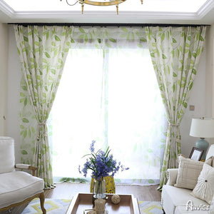 ANVIGE Pastoral Green Leaves Printed ,Grommet Window Curtain Blackout Curtains For Living Room,52''Wx63''L,1 Panel