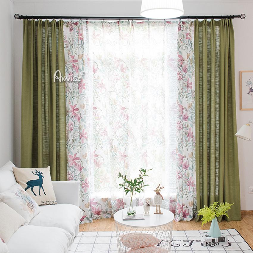 ANVIGE Pastoral Nice Cotton Linen Flowers Printed,Grommet Window Curtain Blackout Curtains For Living Room,52''Wx63''L,1 Panel