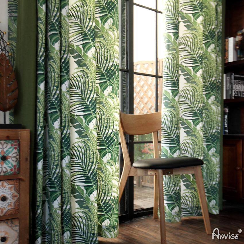 ANVIGE Tropical Green Banana Leaves Printed,Grommet Window Curtain Blackout Curtains For Living Room,52''Wx63''L,1 Panel