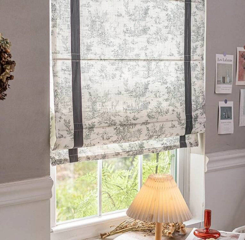 Anvige Home Textile Roman Shade Anvige Flat Roman Shades,Hardware For Installation Included,Window Treatment,Custom Roman Blinds ,Pastoral Trees With Dark Grey Trims