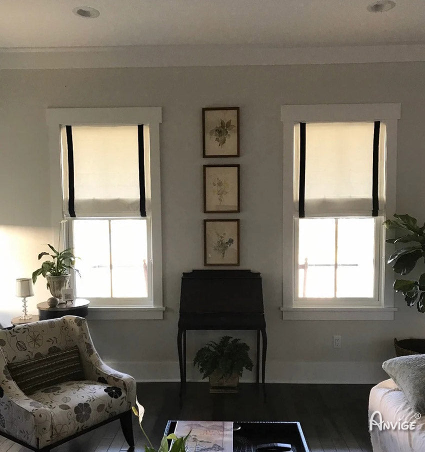 Anvige Home Textile Roman Shade Anvige Flat Roman Shades,Hardware For Installation Included,Window Treatment,Custom Roman Blinds,White With Black Trims