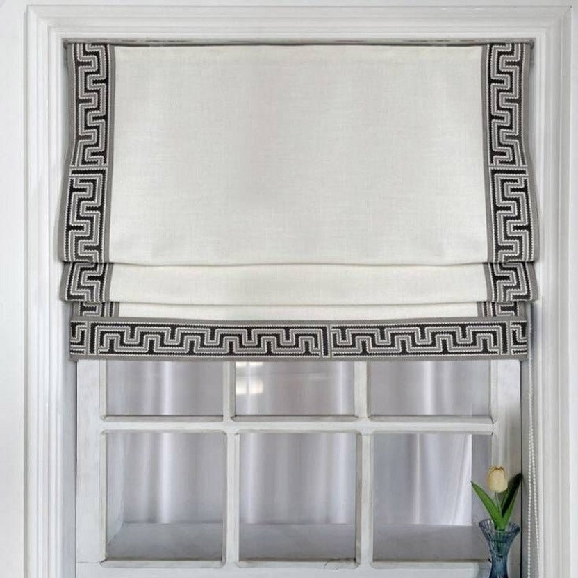 Anvige Home Textile Roman Shade Anvige Flat Roman Shades,Hardware For Installation Included,Window Treatment,Custom Roman Blinds ,White With Geometric Trims