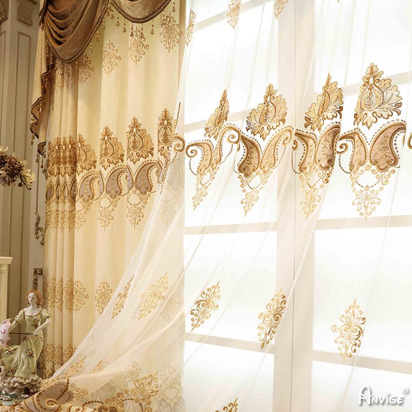 Luxury Curtain ANVIGE Jacquard European Embroidery Curtains for Living Room Customized Valance,Blackout and Sheer Window Curtain With Grommet Top,52''Wx84''L,1 Panel roman shades roman blinds curtains window treatment window shade window blind customized roman shades curtain drapes curtains for living room