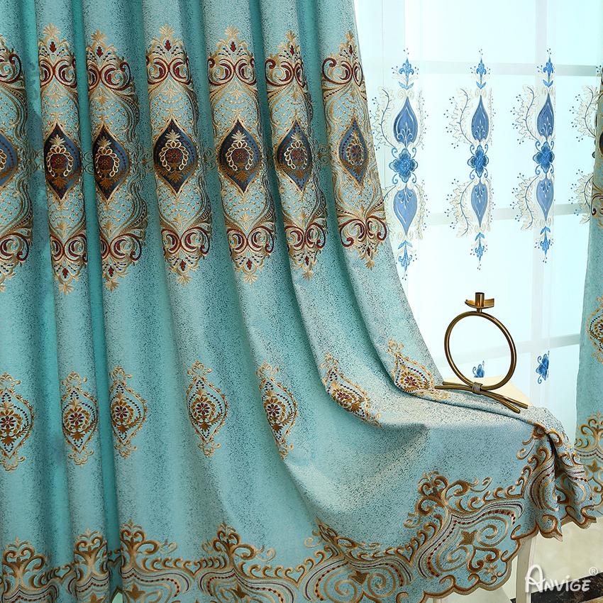 Luxury Curtain ANVIGE Luxury Blackout Curtains For Living Room Embroidered Curtain Customized Valance,Blackout and Sheer Window Curtain With Grommet Top,52''Wx84''L,1 Panel roman shades roman blinds curtains window treatment window shade window blind customized roman shades curtain drapes curtains for living room