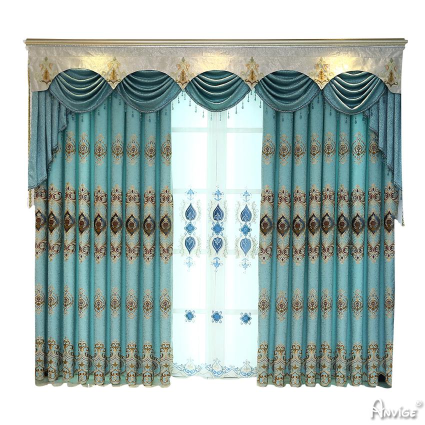 Luxury Curtain ANVIGE Luxury Blackout Curtains For Living Room Embroidered Curtain Customized Valance,Blackout and Sheer Window Curtain With Grommet Top,52''Wx84''L,1 Panel roman shades roman blinds curtains window treatment window shade window blind customized roman shades curtain drapes curtains for living room