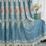 Anvige Home Textile Luxury Curtain ANVIGE Luxury Blue Flower Embroidered Curtain With Valance,Custom Made Blackout Window Drapes For Living Room