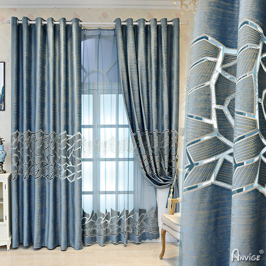 Anvige Home Textile Luxury Curtain ANVIGE Luxury Blue Velvet Fabric Striped Curtains,Customized Valance,Window Treatment For Living Room