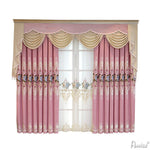 Anvige Home Textile Luxury Curtain ANVIGE Luxury Pink Flower Embroidered Curtain With Valance,Custom Made Blackout Window Drapes For Living Room