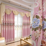 Anvige Home Textile Luxury Curtain ANVIGE Luxury Pink Flower Embroidered Curtain With Valance,Custom Made Blackout Window Drapes For Living Room