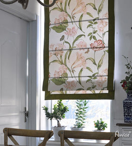 Roman Shade ANVIGE Modern 100% Cotton Flowers Printed Green Banded Customized Roman Shades ,Easy Install Washable Curtains ,Customized Window Curtain Drape, 24"W X 64"H roman shades roman blinds curtains window treatment window shade window blind customized roman shades curtain drapes curtains for living room