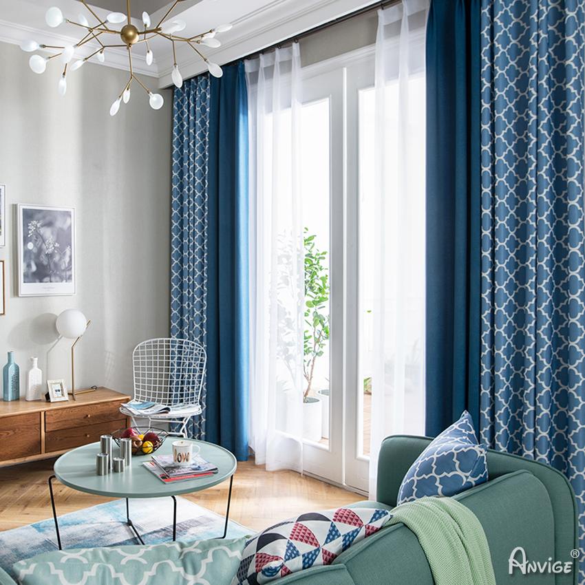 Modern Curtain ANVIGE Modern Blue Geometric Circles Printed,Grommet Window Curtain Blackout Curtains For Living Room,52''Wx63''L,1 Panel roman shades roman blinds curtains window treatment window shade window blind customized roman shades curtain drapes curtains for living room