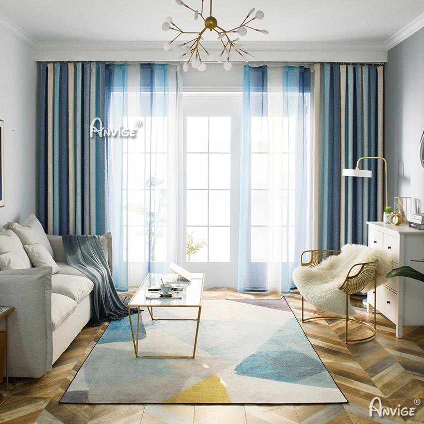 Modern Curtain ANVIGE Modern Cotton Linen Blue Gradient Printed,Grommet Window Curtain Blackout Curtains For Living Room,52''Wx63''L,1 Panel roman shades roman blinds curtains window treatment window shade window blind customized roman shades curtain drapes curtains for living room