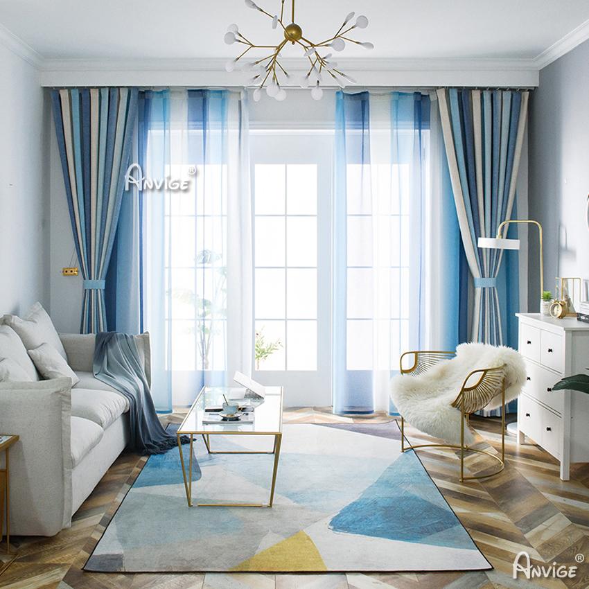 Modern Curtain ANVIGE Modern Cotton Linen Blue Gradient Printed,Grommet Window Curtain Blackout Curtains For Living Room,52''Wx63''L,1 Panel roman shades roman blinds curtains window treatment window shade window blind customized roman shades curtain drapes curtains for living room