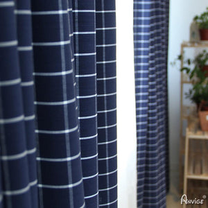 Modern Curtain ANVIGE Modern Cotton Linen Blue Plaid Printed,Grommet Window Curtain Blackout Curtains For Living Room,52''Wx63''L,1 Panel roman shades roman blinds curtains window treatment window shade window blind customized roman shades curtain drapes curtains for living room