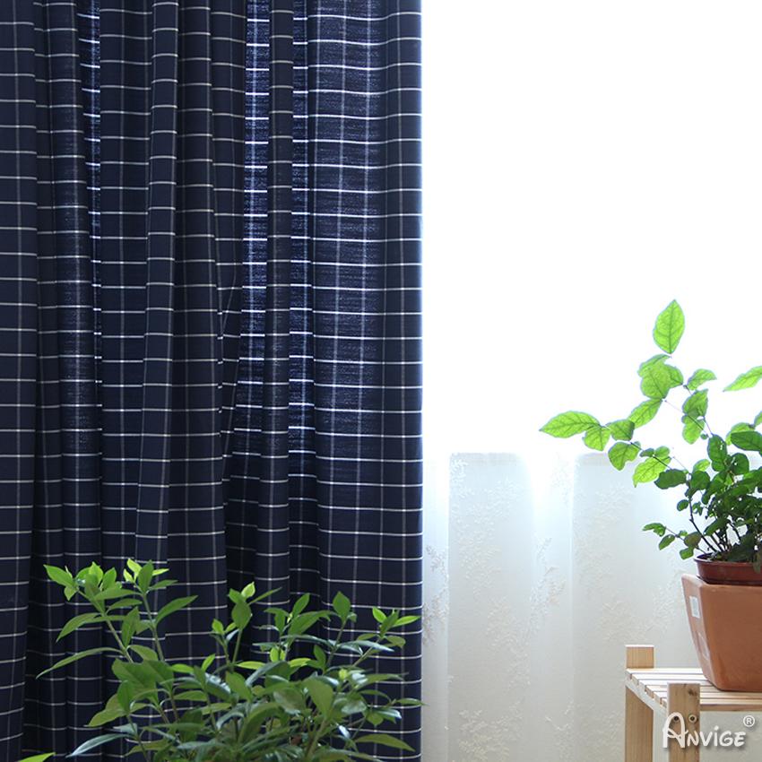 Modern Curtain ANVIGE Modern Cotton Linen Blue Plaid Printed,Grommet Window Curtain Blackout Curtains For Living Room,52''Wx63''L,1 Panel roman shades roman blinds curtains window treatment window shade window blind customized roman shades curtain drapes curtains for living room