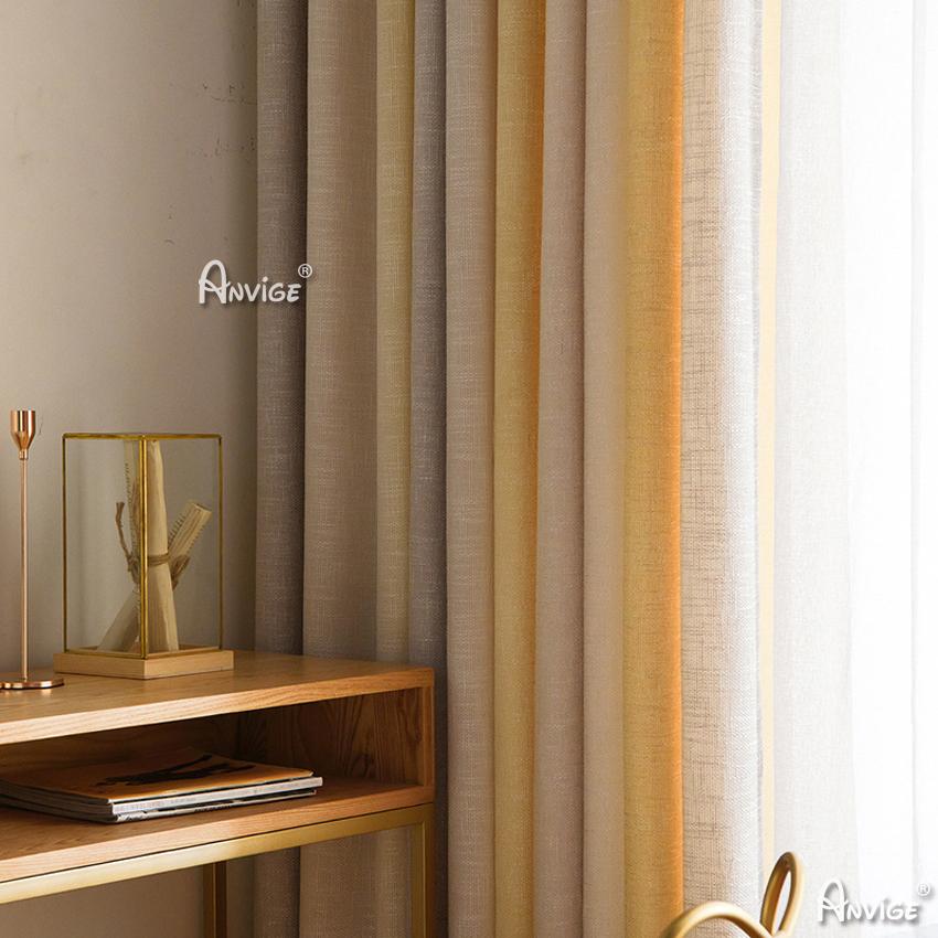 Modern Curtain ANVIGE Modern Cotton Linen Yellow Gradient Printed,Grommet Window Curtain Blackout Curtains For Living Room,52''Wx63''L,1 Panel roman shades roman blinds curtains window treatment window shade window blind customized roman shades curtain drapes curtains for living room