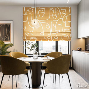 Roman Shade ANVIGE Modern Geometric Lines Printed Customized Roman Shades ,Easy Install Washable Curtains ,Customized Window Curtain Drape, 24"W X 64"H roman shades roman blinds curtains window treatment window shade window blind customized roman shades curtain drapes curtains for living room