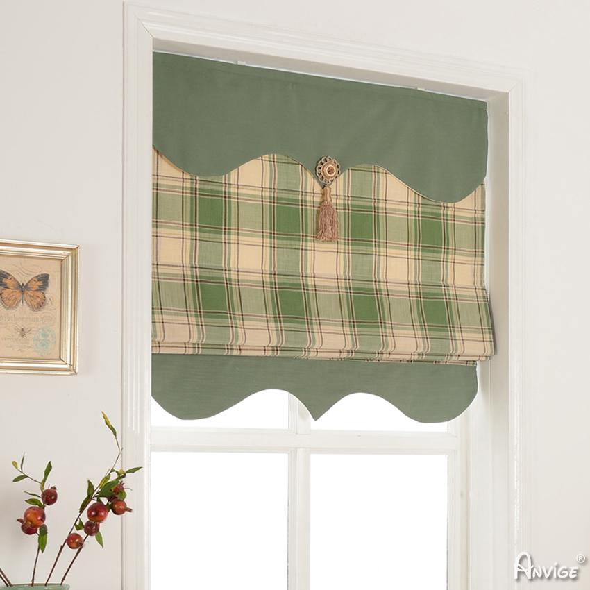 Roman Shade ANVIGE Modern Green Plaid With Green Valance Customized Roman Shades ,Easy Install Washable Curtains ,Customized Window Curtain Drape, 24"W X 64"H roman shades roman blinds curtains window treatment window shade window blind customized roman shades curtain drapes curtains for living room