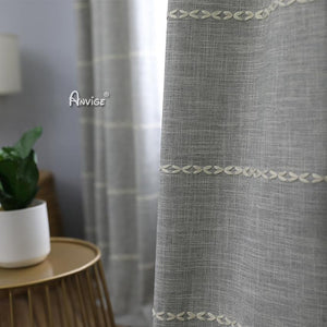 Modern Curtain ANVIGE Modern Linen Cloth Embroidered Curtains,Grommet Window Curtain Blackout Curtains For Living Room,52''Wx63''L,1 Panel roman shades roman blinds curtains window treatment window shade window blind customized roman shades curtain drapes curtains for living room