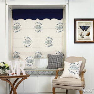 Roman Shade ANVIGE Modern Lucky Fish Cotton Linen Embroidered Customized Roman Shades ,Easy Install Washable Curtains ,Customized Window Curtain Drape, 24"W X 64"H roman shades roman blinds curtains window treatment window shade window blind customized roman shades curtain drapes curtains for living room