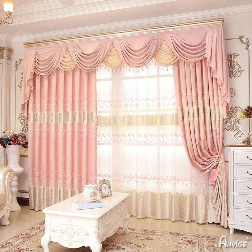 Luxury Curtain ANVIGE Modern Luxury Pink Embroidered Curtains High Quality Valance,Blackout and Sheer Window Curtain With Grommet Top,52''Wx84''L,1 Panel roman shades roman blinds curtains window treatment window shade window blind customized roman shades curtain drapes curtains for living room