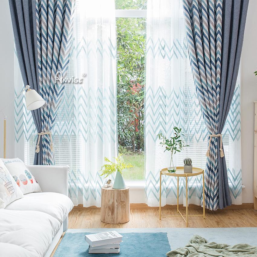 Modern Curtain ANVIGE Modern Nordic Blue Waves Printed,Grommet Window Curtain Blackout Curtains For Living Room,52''Wx63''L,1 Panel roman shades roman blinds curtains window treatment window shade window blind customized roman shades curtain drapes curtains for living room