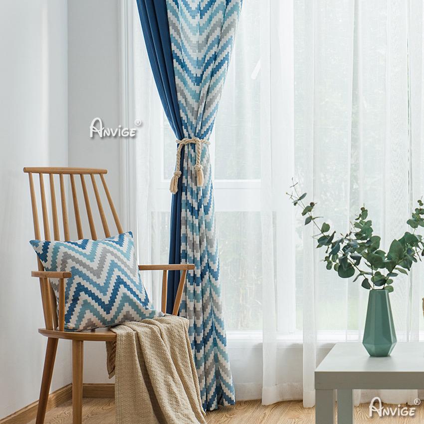 Modern Curtain ANVIGE Modern Nordic Cotton Linen Waves Printed Curtains,Grommet Window Curtain Blackout Curtains For Living Room,52''Wx63''L,1 Panel roman shades roman blinds curtains window treatment window shade window blind customized roman shades curtain drapes curtains for living room