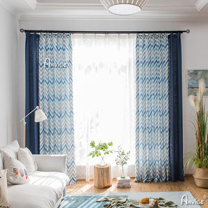 Modern Curtain ANVIGE Modern Nordic Cotton Linen Waves Printed Curtains,Grommet Window Curtain Blackout Curtains For Living Room,52''Wx63''L,1 Panel roman shades roman blinds curtains window treatment window shade window blind customized roman shades curtain drapes curtains for living room