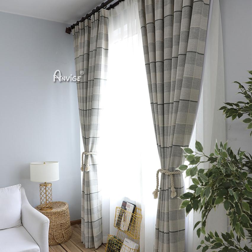 Modern Curtain ANVIGE Modern Plaid Linen Cloth Embroidered Curtains,Grommet Window Curtain Blackout Curtains For Living Room,52''Wx63''L,1 Panel roman shades roman blinds curtains window treatment window shade window blind customized roman shades curtain drapes curtains for living room