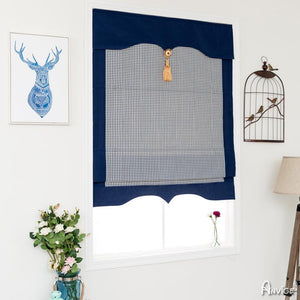 Roman Shade ANVIGE Modern Small Plaid Blue Strips Roman Shades ,Easy Install Washable Curtains ,Customized Window Curtain Drape, 24"W X 64"H roman shades roman blinds curtains window treatment window shade window blind customized roman shades curtain drapes curtains for living room