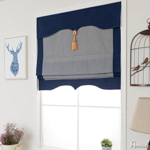 Roman Shade ANVIGE Modern Small Plaid Blue Strips Roman Shades ,Easy Install Washable Curtains ,Customized Window Curtain Drape, 24"W X 64"H roman shades roman blinds curtains window treatment window shade window blind customized roman shades curtain drapes curtains for living room