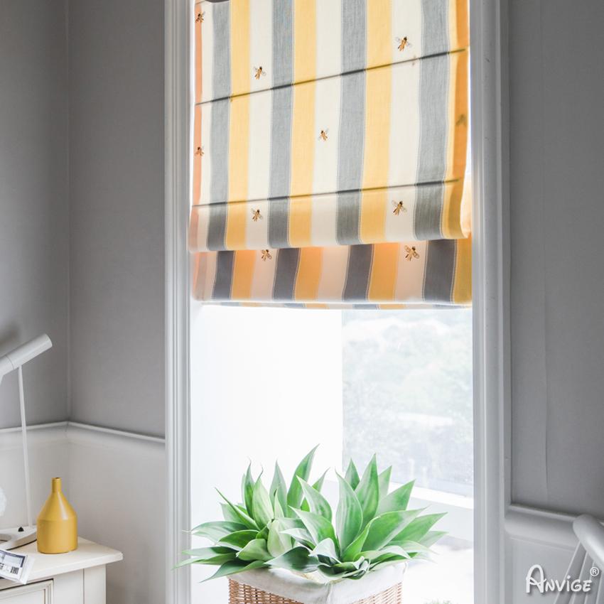 Roman Shade ANVIGE Modern Striped Embroidered Little Bee Customized Roman Shades ,Easy Install Washable Curtains ,Customized Window Curtain Drape, 24"W X 64"H roman shades roman blinds curtains window treatment window shade window blind customized roman shades curtain drapes curtains for living room