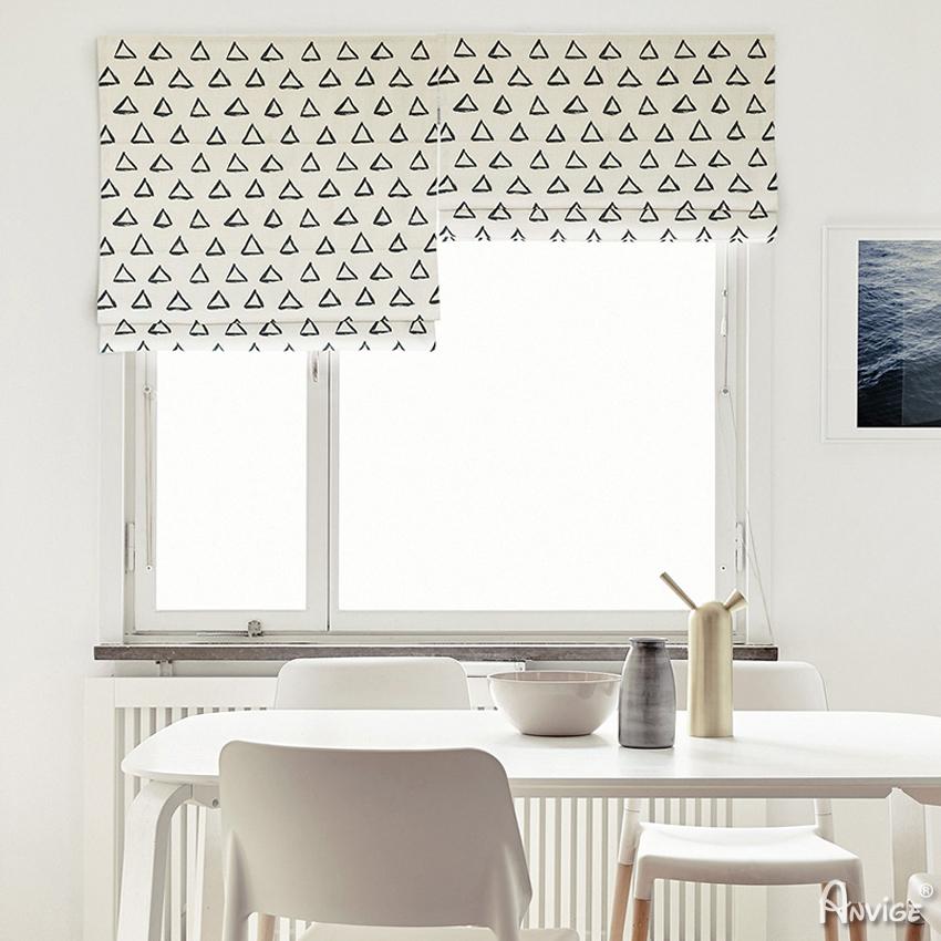 Roman Shade ANVIGE Modern White Small Triangle Printed Customized Roman Shades ,Easy Install Washable Curtains ,Customized Window Curtain Drape, 24"W X 64"H roman shades roman blinds curtains window treatment window shade window blind customized roman shades curtain drapes curtains for living room