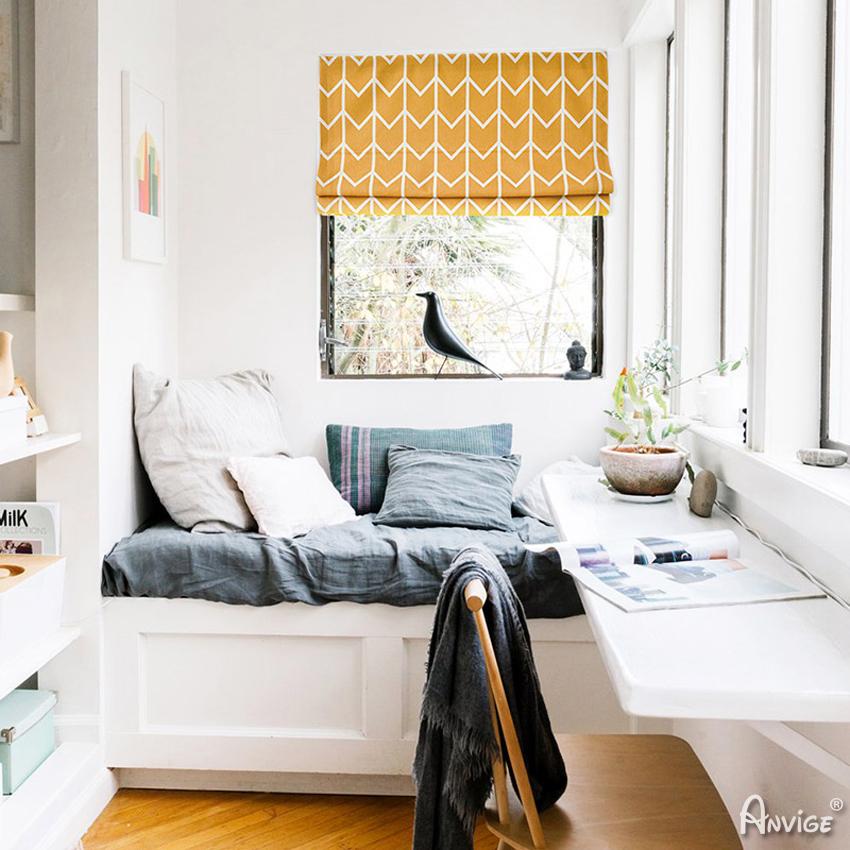 Roman Shade ANVIGE Modern Yellow Geometric Lines Printed Customized Roman Shades ,Easy Install Washable Curtains ,Customized Window Curtain Drape, 24"W X 64"H roman shades roman blinds curtains window treatment window shade window blind customized roman shades curtain drapes curtains for living room