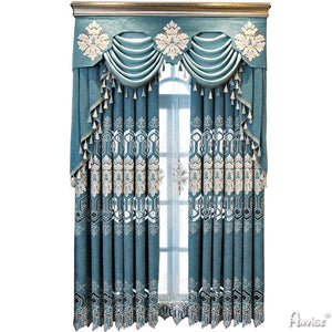 Anvige Home Textile Luxury Curtain ANVIGE New Arrival Blue Geometric Embroidered Curtains,Customized Valance,Window Treatment For Living Room