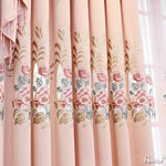 Anvige Home Textile Luxury Curtain ANVIGE New Arrival Pink Flowers Embroidered Curtain With Valance,Custom Made Blackout Window Drapes For Living Room