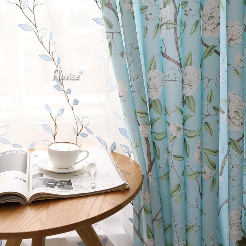 Pastoral Curtain ANVIGE Pastoral American Blue Flowers Printed,Grommet Window Curtain Blackout Curtains For Living Room,52''Wx63''L,1 Panel roman shades roman blinds curtains window treatment window shade window blind customized roman shades curtain drapes curtains for living room