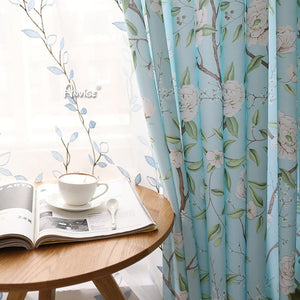 Pastoral Curtain ANVIGE Pastoral American Blue Flowers Printed,Grommet Window Curtain Blackout Curtains For Living Room,52''Wx63''L,1 Panel roman shades roman blinds curtains window treatment window shade window blind customized roman shades curtain drapes curtains for living room