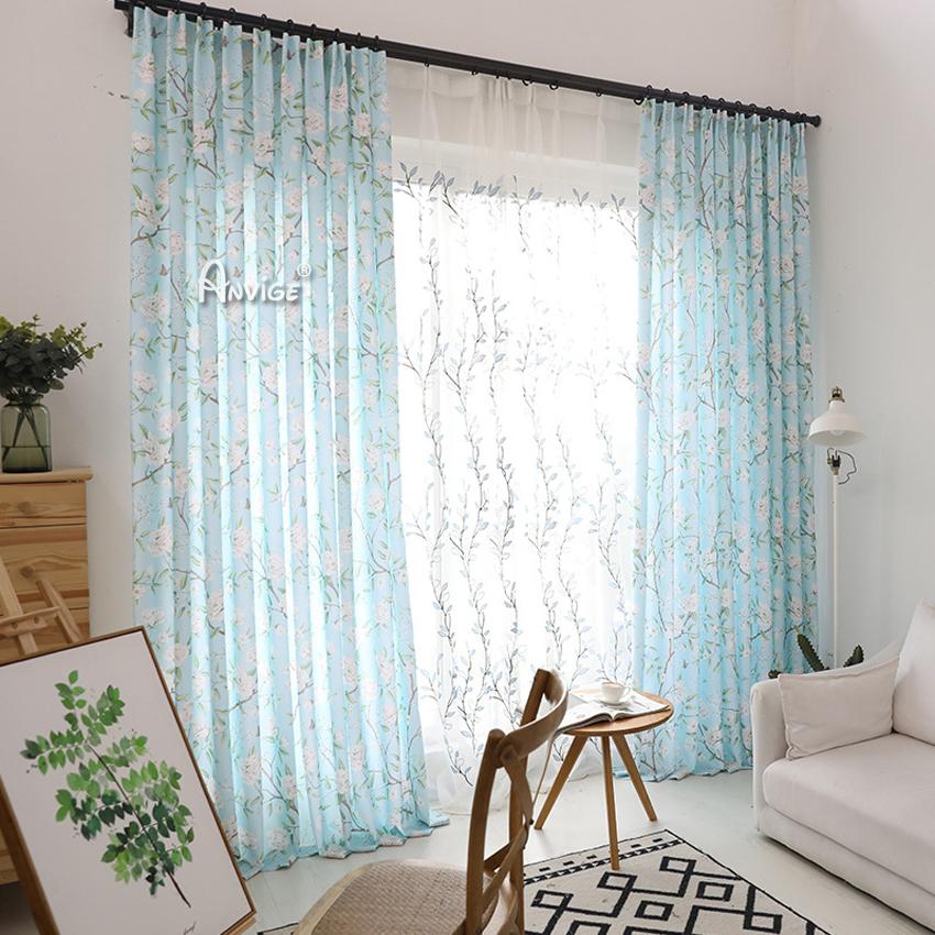 Pastoral Curtain ANVIGE Pastoral American Blue Flowers Printed,Grommet Window Curtain Blackout Curtains For Living Room,52''Wx63''L,1 Panel roman shades roman blinds curtains window treatment window shade window blind customized roman shades curtain drapes curtains for living room