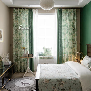 Pastoral Curtain ANVIGE Pastoral American Green Small Flowers Printed,Grommet Window Curtain Blackout Curtains For Living Room,52''Wx63''L,1 Panel roman shades roman blinds curtains window treatment window shade window blind customized roman shades curtain drapes curtains for living room