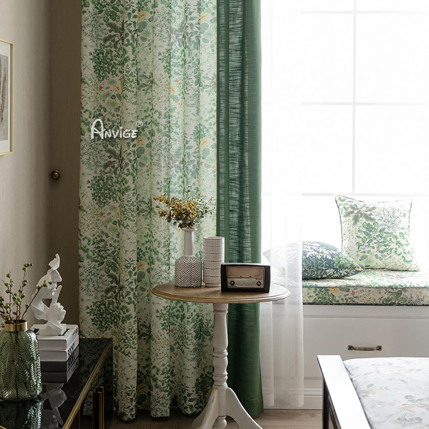 Pastoral Curtain ANVIGE Pastoral American Green Small Flowers Printed,Grommet Window Curtain Blackout Curtains For Living Room,52''Wx63''L,1 Panel roman shades roman blinds curtains window treatment window shade window blind customized roman shades curtain drapes curtains for living room