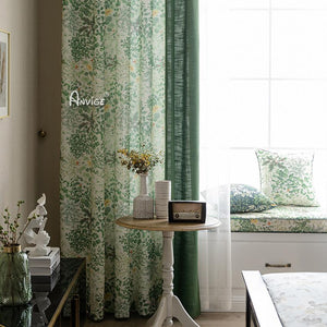 Pastoral Curtain ANVIGE Pastoral American Green Small Flowers Printed,Grommet Window Curtain Blackout Curtains For Living Room,52''Wx63''L,1 Panel roman shades roman blinds curtains window treatment window shade window blind customized roman shades curtain drapes curtains for living room