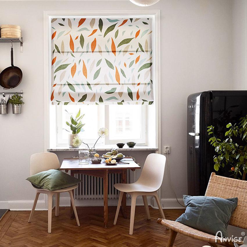 Roman Shade ANVIGE Pastoral Autumn Leaves Printed Customized Roman Shades ,Easy Install Washable Curtains ,Customized Window Curtain Drape, 24"W X 64"H roman shades roman blinds curtains window treatment window shade window blind customized roman shades curtain drapes curtains for living room