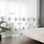 Sheer Curtain ANVIGE Pastoral Banana Leaves Embroidered,Grommet Window Curtain Sheer Curtains For Living Room,52''Wx63''L,1 Panel roman shades roman blinds curtains window treatment window shade window blind customized roman shades curtain drapes curtains for living room