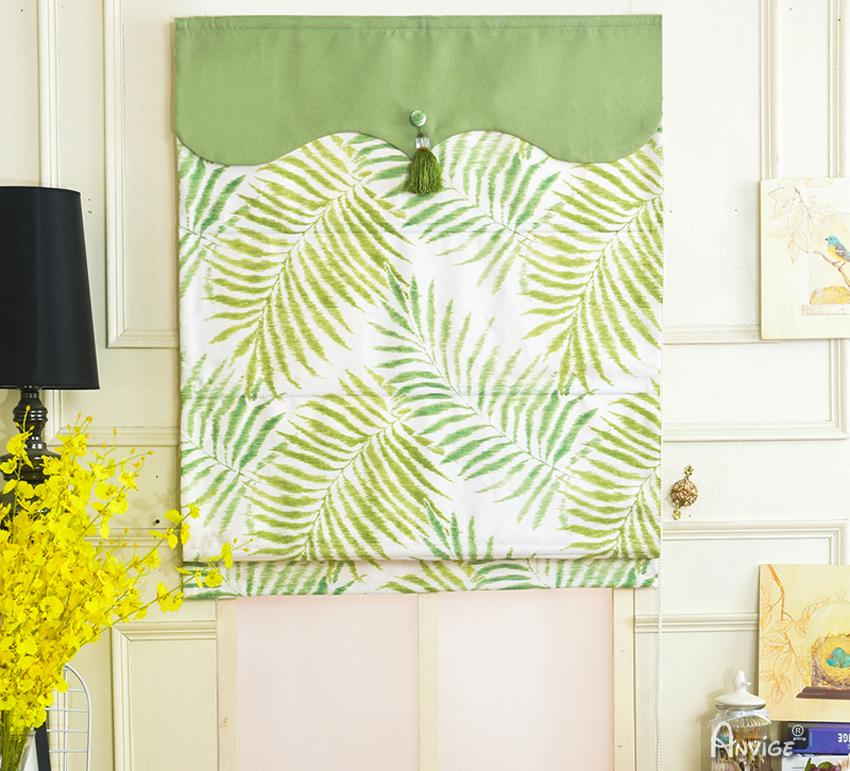 Roman Shade ANVIGE Pastoral Banana Leaves With Green Valance Printed Customized Roman Shades ,Easy Install Washable Curtains ,Customized Window Curtain Drape, 24"W X 64"H roman shades roman blinds curtains window treatment window shade window blind customized roman shades curtain drapes curtains for living room