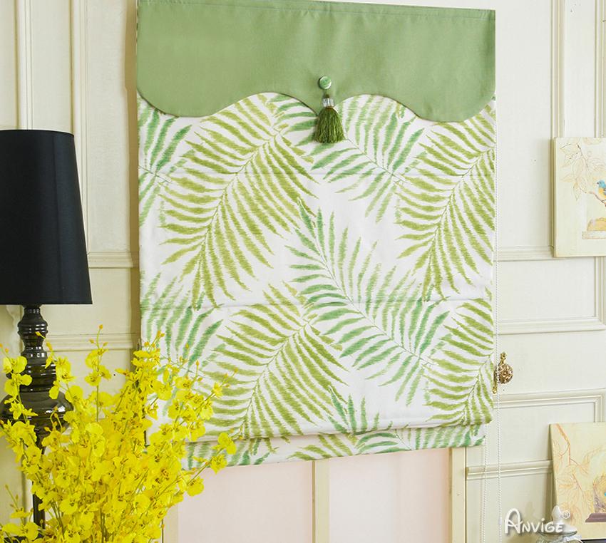 Roman Shade ANVIGE Pastoral Banana Leaves With Green Valance Printed Customized Roman Shades ,Easy Install Washable Curtains ,Customized Window Curtain Drape, 24"W X 64"H roman shades roman blinds curtains window treatment window shade window blind customized roman shades curtain drapes curtains for living room