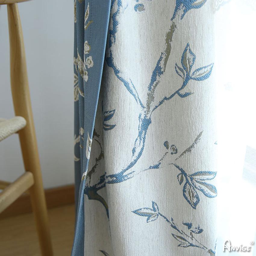 Pastoral Curtain ANVIGE Pastoral Blue Double-sided Branch Printed,Grommet Window Curtain Blackout Curtains For Living Room,52''Wx63''L,1 Panel roman shades roman blinds curtains window treatment window shade window blind customized roman shades curtain drapes curtains for living room